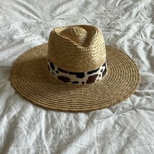 Brixton Natural Straw Fedora with Cowprint Band